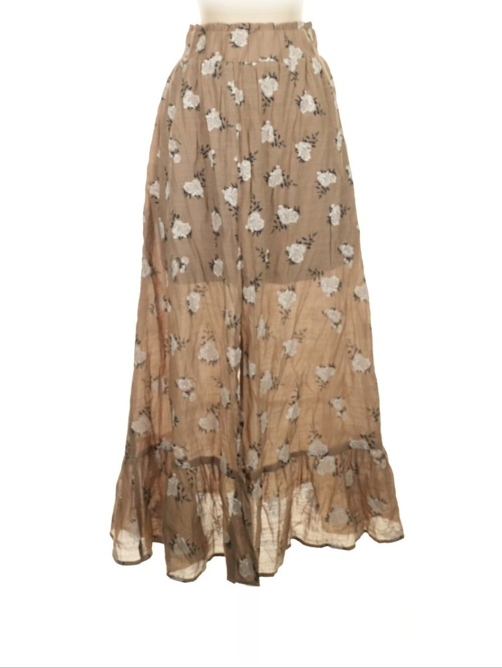 BiBi Tan Maxi Skirt with White Floral Print NWT Sz S